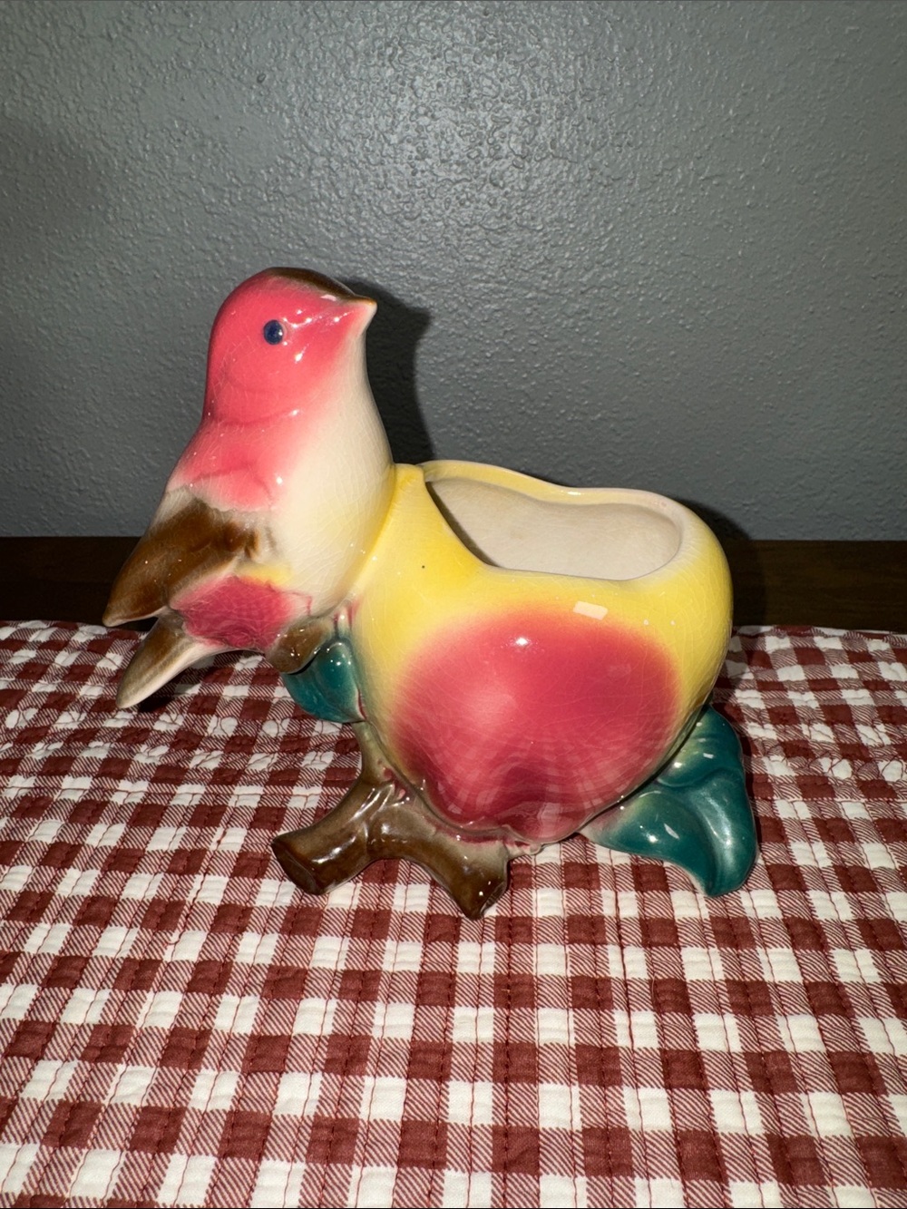 Ceramic Bird Planter in Pink, Yellow and Green